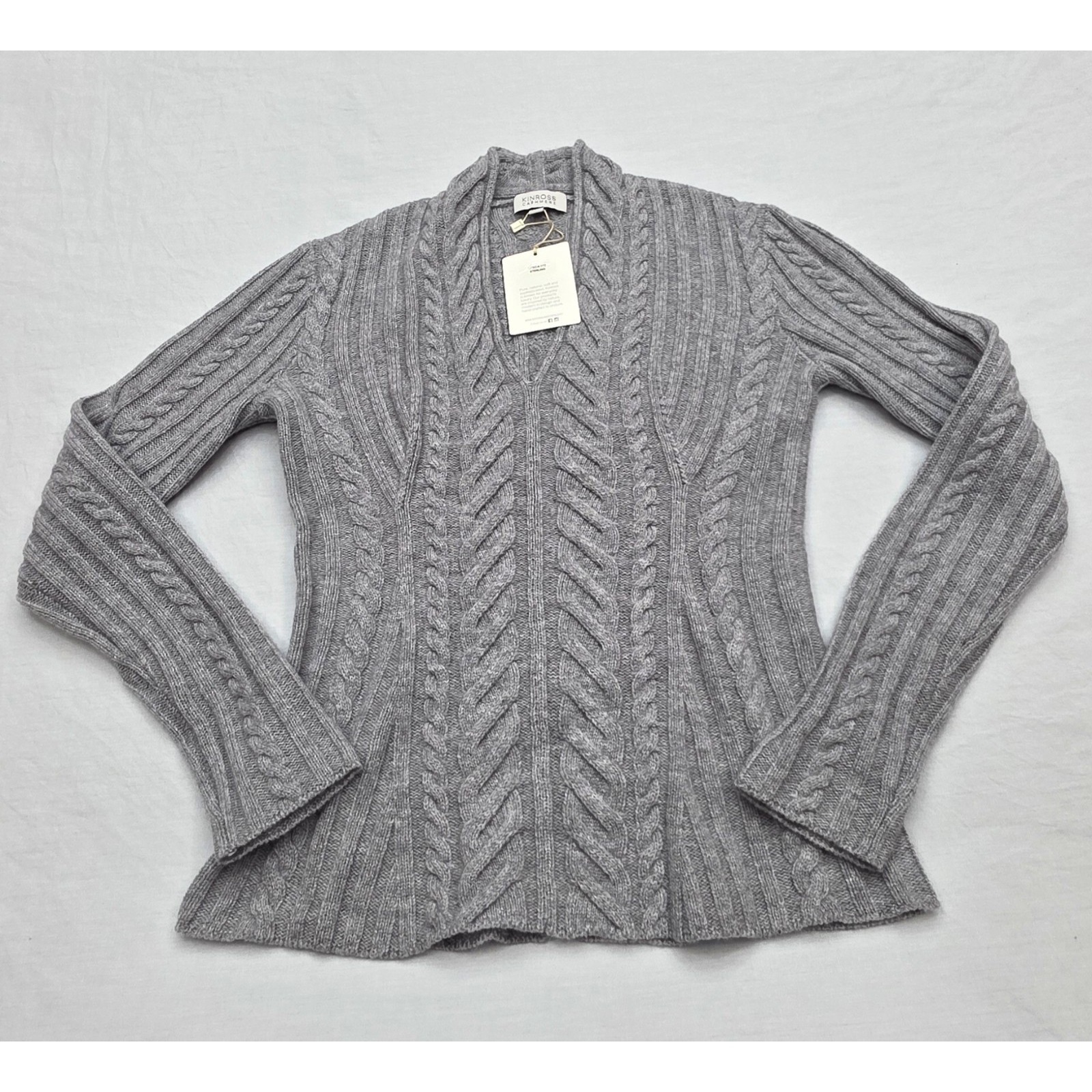 Kinross Cashmere Gray Luxe Cable 100% Cashmere Knit Sweater Women's Size Xs Nwt